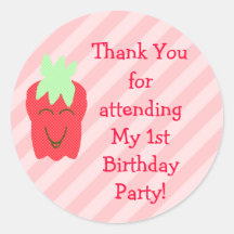 1e verjaardag aardbei Dank u wel de stickers