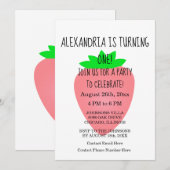 1e verjaardag aardbei roze baby meisje aangepaste  kaart (Voorkant / Achterkant)