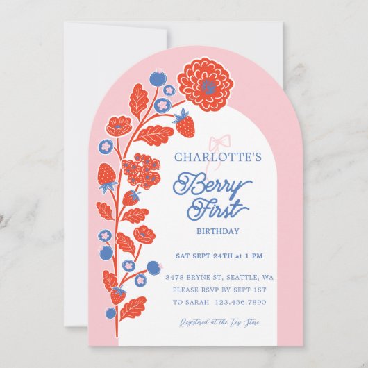 1e verjaardag aardbeienbessen eerste verjaardag fo kaart (Voorkant)