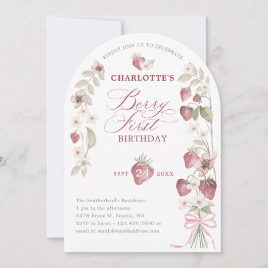 1e verjaardag aardbeienbessen eerste verjaardag fo kaart (Voorkant)