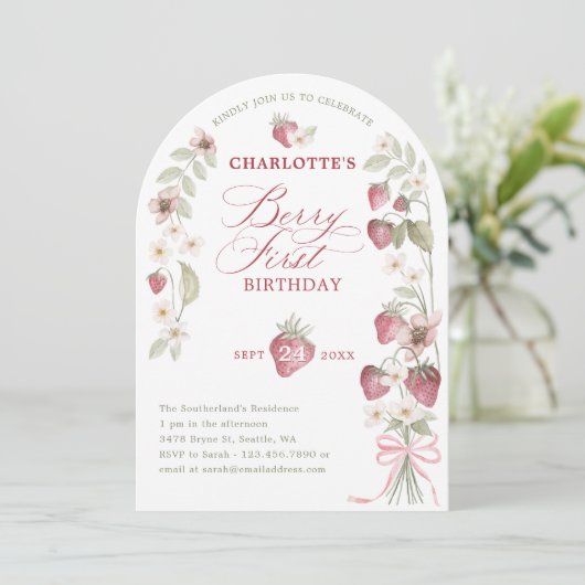 1e verjaardag aardbeienbessen eerste verjaardag fo kaart (Staand voorkant)