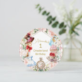 1e verjaardag Alice in Wonderland Bloemenronde Kaart (Staand voorkant)