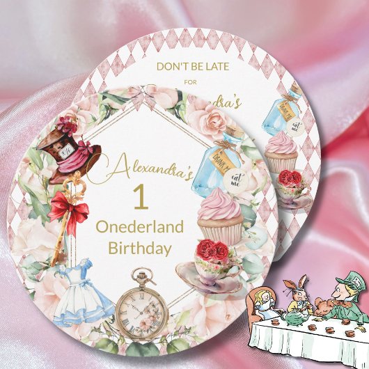 1e verjaardag Alice in Wonderland Bloemenronde Kaart