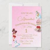 1e verjaardag Alice in Wonderland Floral Pink Kaart (Achterkant)