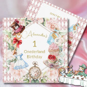 1e verjaardag Alice in Wonderland Floral Square Kaart