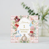 1e verjaardag Alice in Wonderland Floral Square Kaart (Staand voorkant)