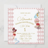 1e verjaardag Alice in Wonderland Floral Square Kaart (Achterkant)