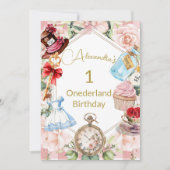 1e verjaardag Alice in Wonderland Gingham Pink Kaart (Voorkant)