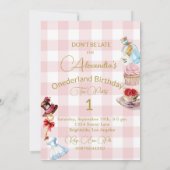 1e verjaardag Alice in Wonderland Gingham Pink Kaart (Achterkant)
