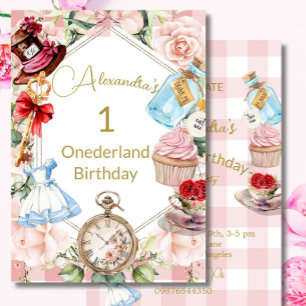 1e verjaardag Alice in Wonderland Gingham Pink Kaart