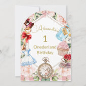 1e verjaardag Alice in Wonderland Gingham Pink Kaart (Voorkant)
