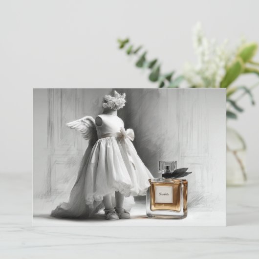 1e Verjaardag Angel Jurk & Parfum Art Kaart (Staand voorkant)