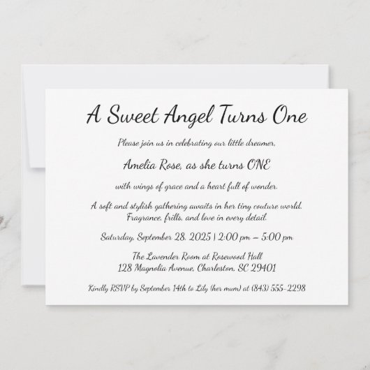 1e Verjaardag Angel Jurk & Parfum Art Kaart (Achterkant)