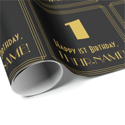 1e verjaardag - Art Deco Geïnspireerde look "1" en Cadeaupapier (Rol Hoek)