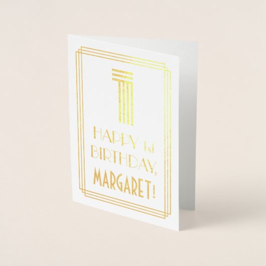 1e verjaardag - Art Deco Geïnspireerde look "1" en Folie Kaarten (Voorkant)