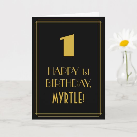 1e verjaardag ~ Art Deco geïnspireerde look "1" & Kaart (Kleine Plant)