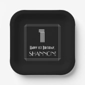 1e verjaardag — Art Deco Geïnspireerde look "1" +  Papieren Bordje (Voorkant)