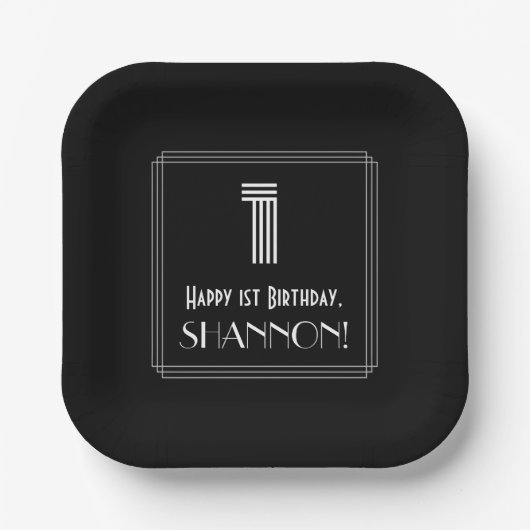 1e verjaardag — Art Deco Geïnspireerde look "1" +  Papieren Bordje (Voorkant)