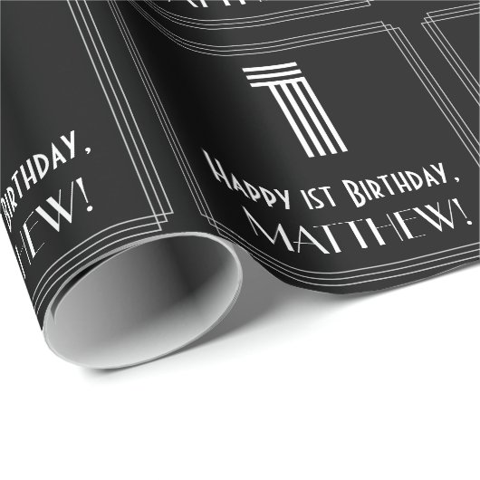 1e verjaardag: Art Deco geïnspireerde look "1" w / Cadeaupapier (Rol Hoek)