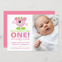 1e verjaardag Baby Girl Little Monster Invitation Kaart