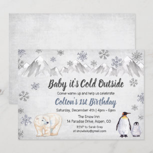 1e Verjaardag Baby Het is koud buiten Uitnodiging