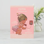 1e verjaardag Baby Meisje op Telefoon Roze Chevron Kaart (Staand voorkant)