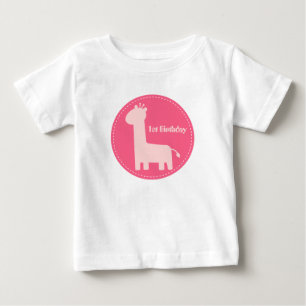 1e Verjaardag - Baby Meisje Roze Giraffe Silhouett
