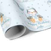 1e verjaardag Baby Penguin Blauw Cadeaupapier (Rol Hoek)