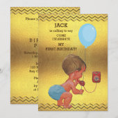 1e verjaardag Baby Phone Ballon Gold Chevrons Kaart (Voorkant / Achterkant)