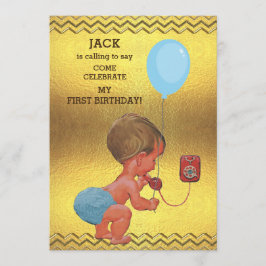 1e verjaardag Baby Phone Ballon Gold Chevrons Kaart