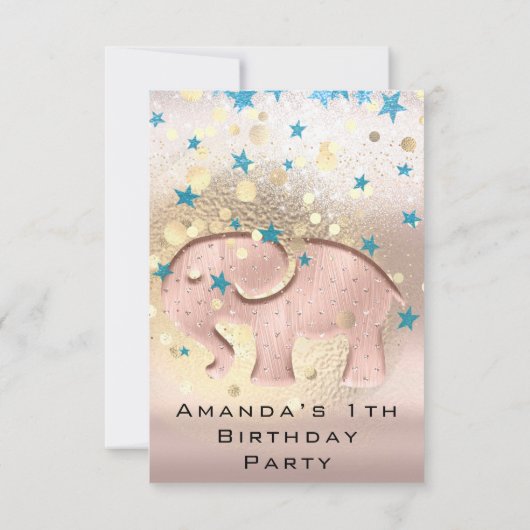 1e verjaardag Baby shower Elephant Gold Confetti Kaart (Achterkant)