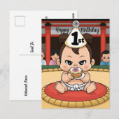 1e verjaardag baby sumoworstelaar briefkaart (Voorkant / Achterkant)