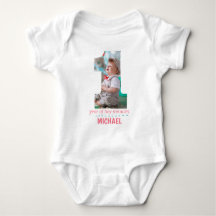 1E VERJAARDAG BABYKLEDING AANGEPASTE FOTO
