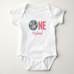 1E VERJAARDAG BABYKLEDING AANGEPASTE FOTO ROMPER