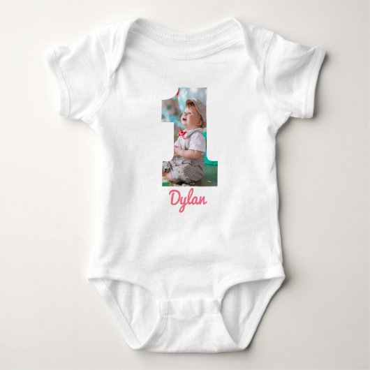 1E VERJAARDAG BABYKLEDING AANGEPASTE FOTO ROMPER (Voorkant)