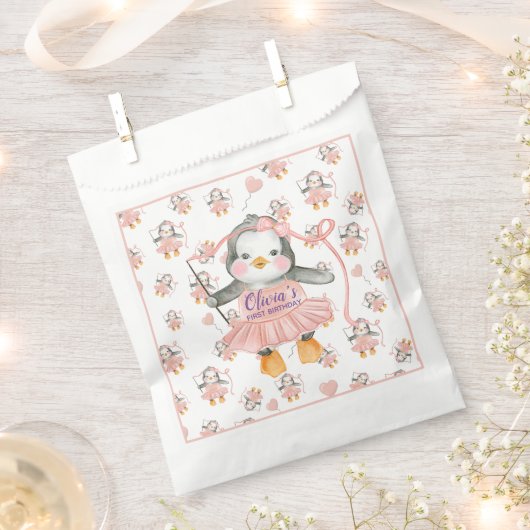 1e verjaardag Ballerina Penguin Roze Bedankzakje (Geknipt)