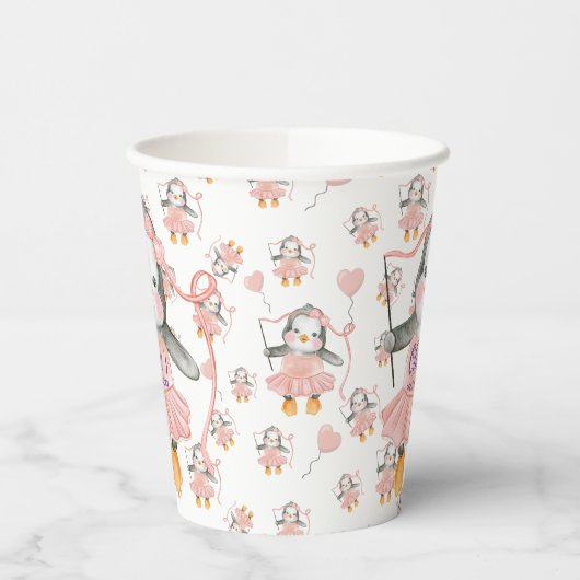 1e verjaardag Ballerina Penguin Roze Papieren Bekers (Links)