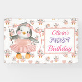1e verjaardag Ballerina Penguin Roze Spandoek (Horizontaal)