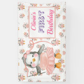 1e verjaardag Ballerina Penguin Roze Spandoek (Verticaal)