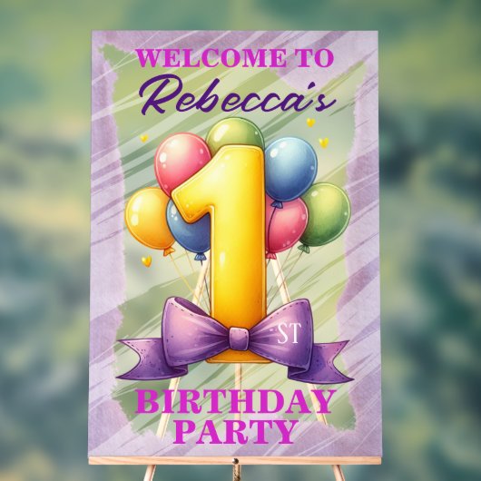 1e verjaardag ballon thema acryl bord (Neutraal)