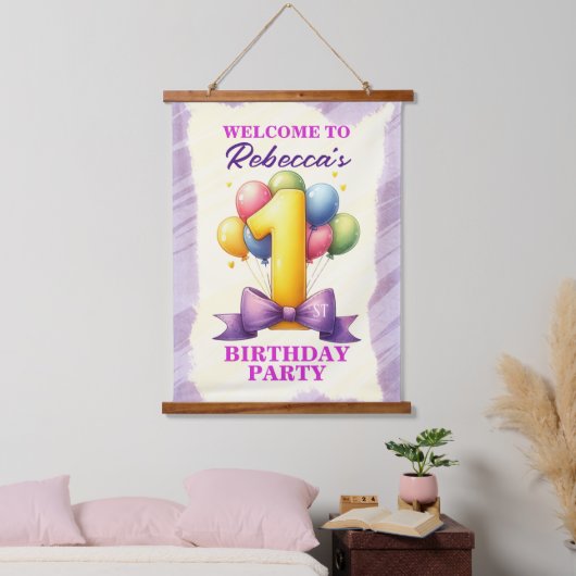 1e verjaardag ballon thema hangend wandkleed (Slaapkamer)