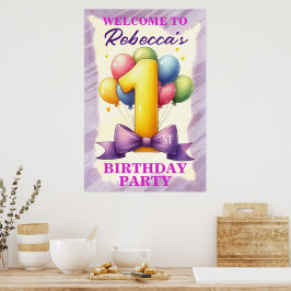 1e verjaardag ballon thema poster