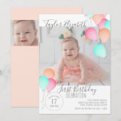 1e Verjaardag Ballonnen Helder Kleurrijk Feestelij Kaart (Voorkant / Achterkant)