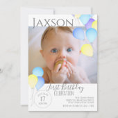 1e Verjaardag Ballonnen Helder Kleurrijk Feestelij Kaart (Voorkant)