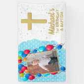 1e verjaardag Baptism Blue Boy Gold Foto Spandoek (Verticaal)