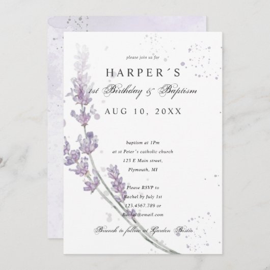 1e verjaardag Baptisme lavender bloemen Kaart (Voorkant / Achterkant)
