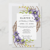 1e verjaardag Baptisme spring bloemen en kale twij Kaart (Voorkant)