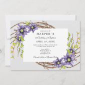 1e verjaardag Baptisme spring bloemen en kale twij Kaart (Voorkant)