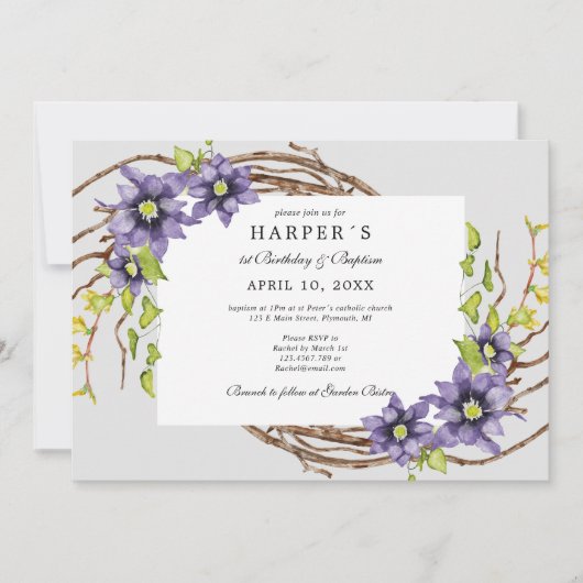 1e verjaardag Baptisme spring bloemen en kale twij Kaart (Voorkant)