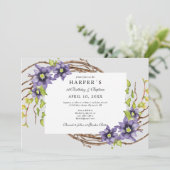 1e verjaardag Baptisme spring bloemen en kale twij Kaart (Staand voorkant)